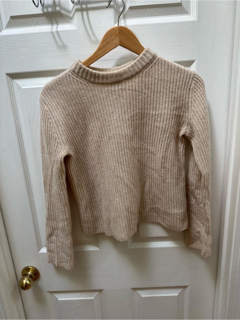 Vince Cashmere Fisherman Ribbed Crew neck Sweater tan beige cream XXS cropped